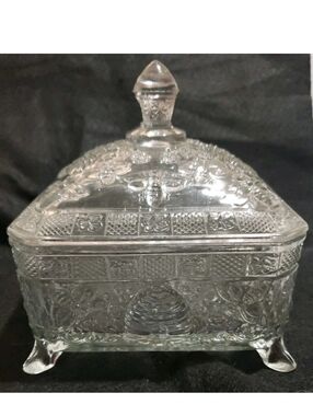 Vtg Indiana Glass Tiara Honey Bee Hive Clear Glass Splayed Footed Dish *Read*